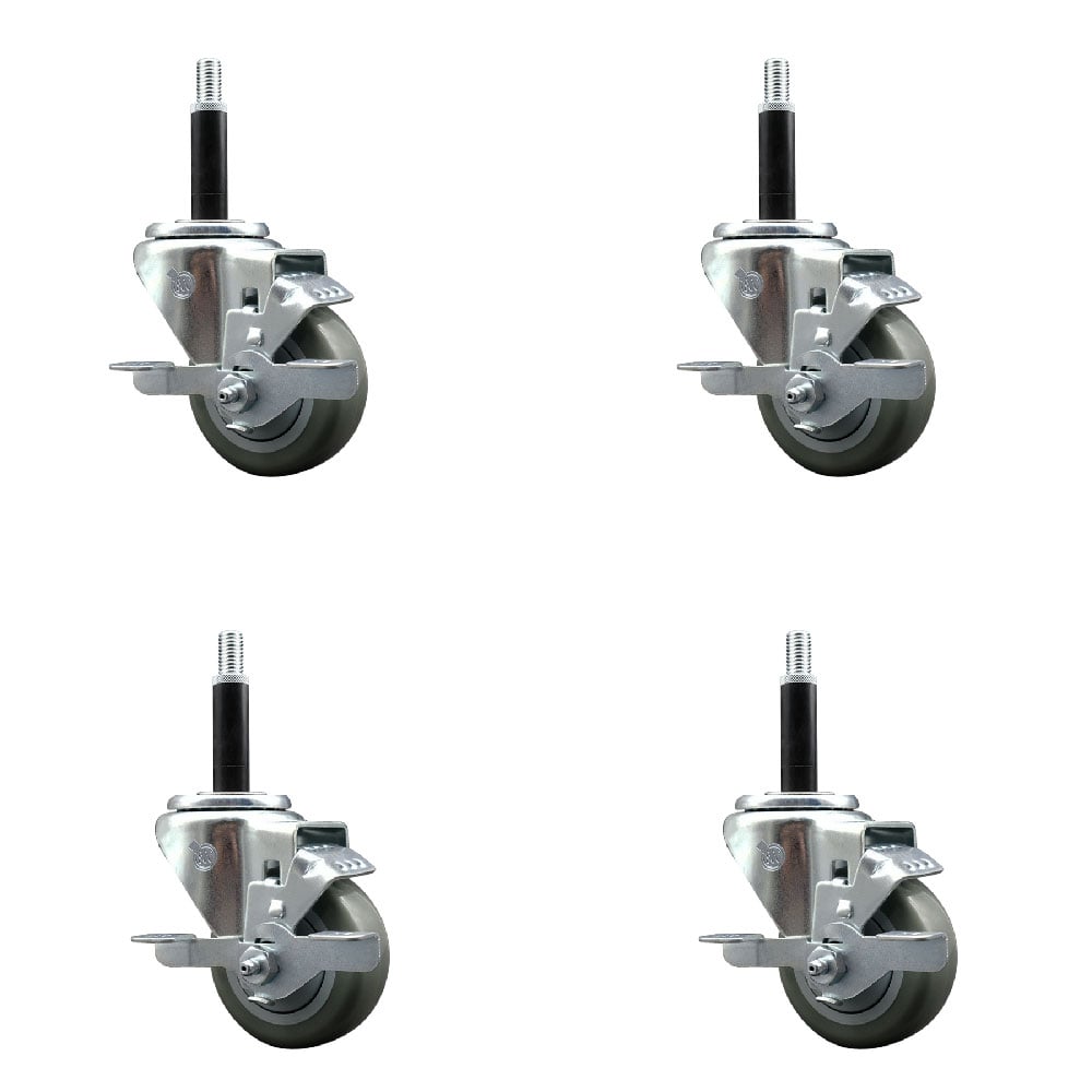 SCC-EX20S314-PPUB-TLB-34-4 Polyurethane Swivel Expanding Stem Caster with 3 in. Gray Wheels & 0.75 in. Stems - Set of 4