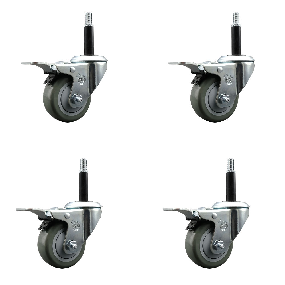 SCC-EXTTL20S314-PPUB-34-4 Polyurethane Swivel Expanding Stem Caster with 3 in. Gray Wheels & 0.75 in. Stems - Set of 4