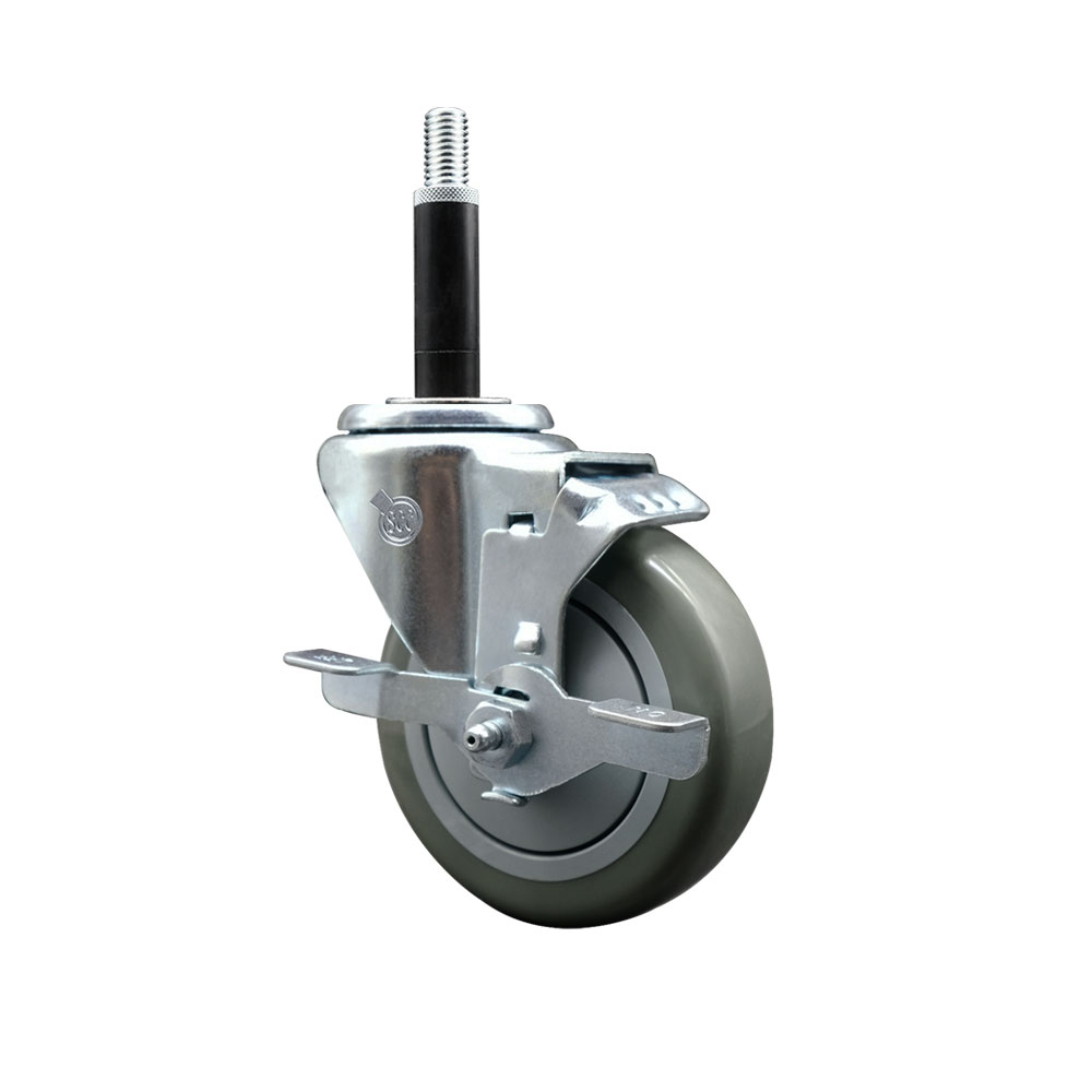SCC-EX20S414-PPUB-TLB-34 Polyurethane Expanding Stem Swivel Caster with 4 in. Gray Wheel & 0.75 in. Stem & Top Locking Brake