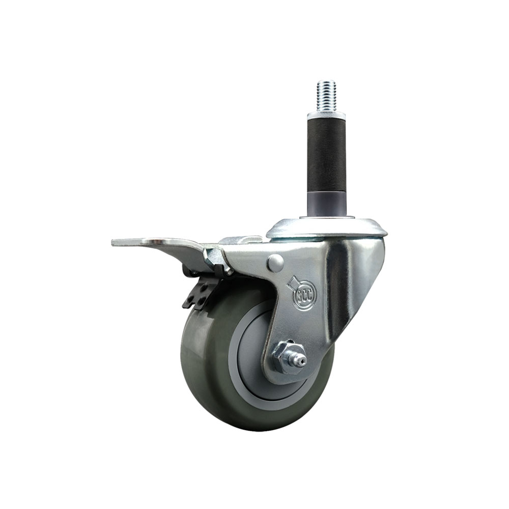SCC-EXTTL20S314-PPUB-1 Polyurethane Expanding Stem Swivel Caster with 3 in. Gray Wheel & 1 in. Stem & Total Locking Brake