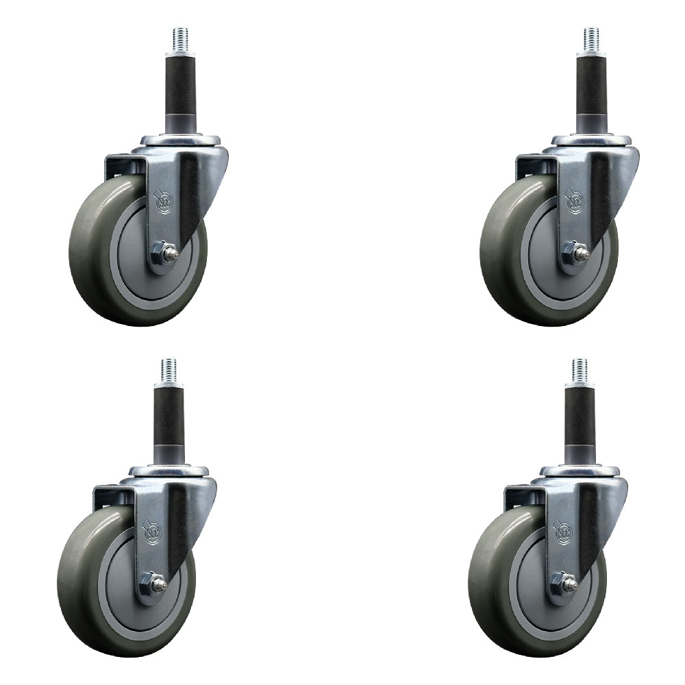 SCC-EX20S414-PPUB-1-4 Polyurethane Swivel Expanding Stem Caster with 4 in. Gray Wheels & 1 in. Stems - Set of 4