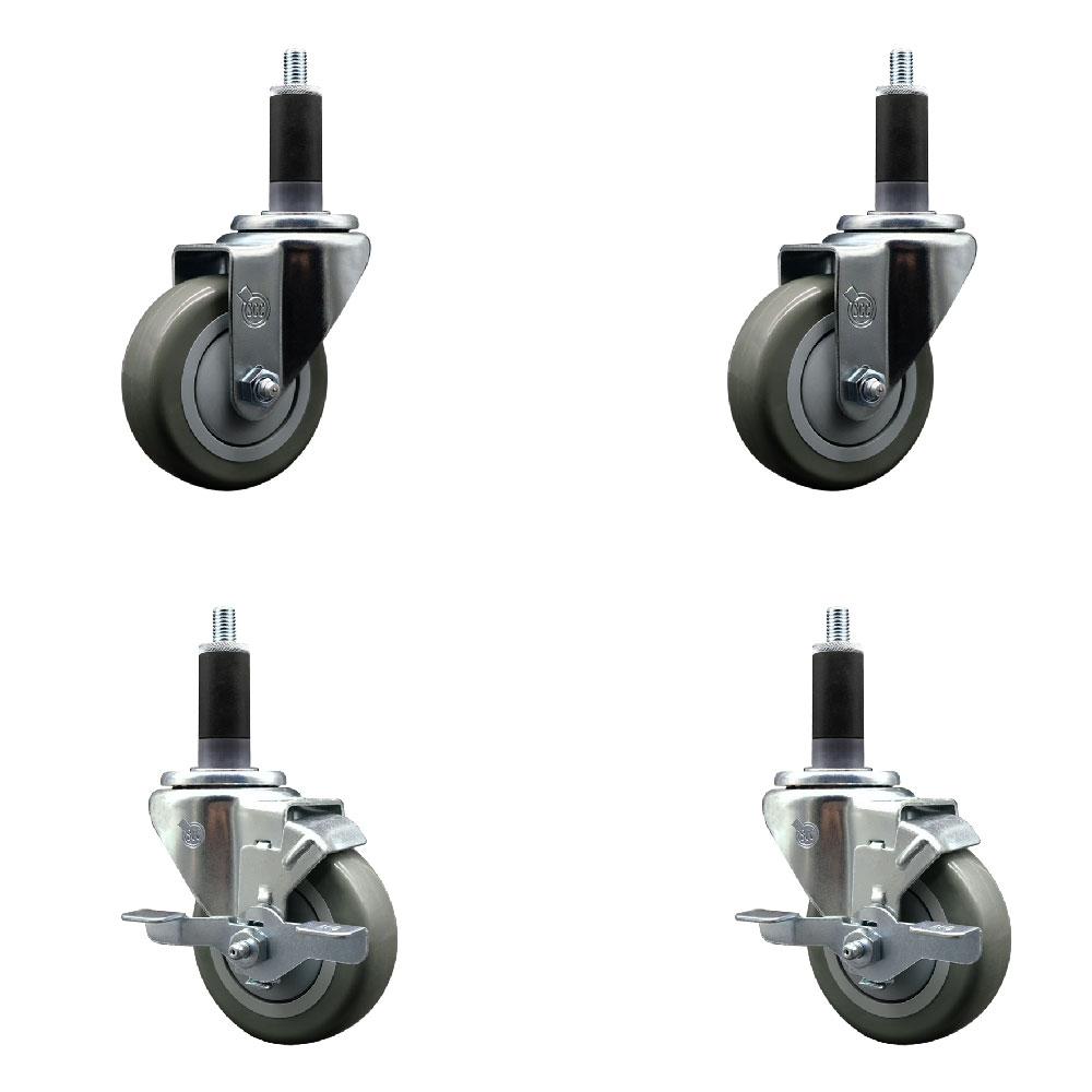 SCC-EX20S3514-PPUB-2-TLB-2-118 Polyurethane Swivel Expanding Stem Caster with 3.5 in. Gray Wheels & 1.13 in. Stems - Set of 4