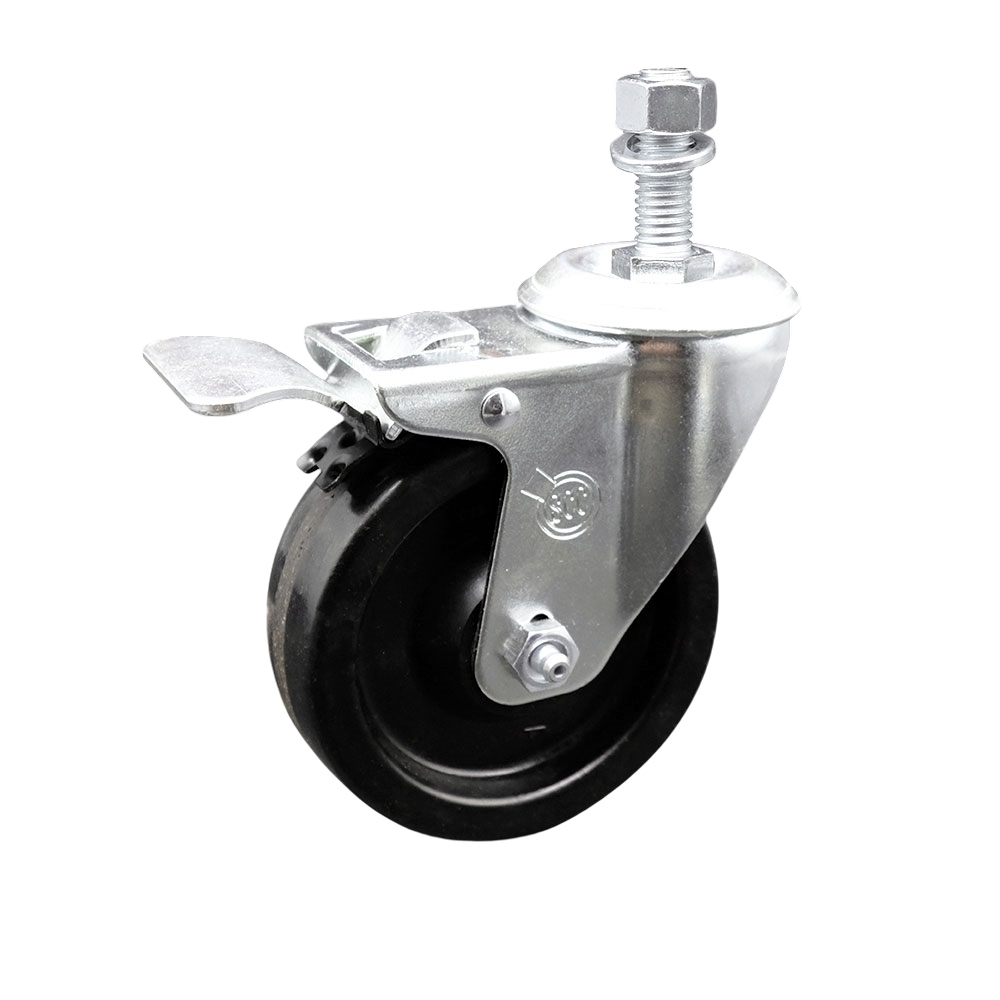 SCC-TSTTL20S414-PHR-121315 Phenolic Swivel Threaded Stem Caster with Roller Bearing 4 x 1.25 in. Black Wheel & 0.5 in. Stem & Total Locking Brake