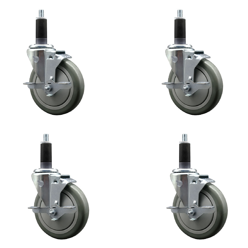 SCC-EX20S514-PPUB-TLB-118-4 Polyurethane Swivel Expanding Stem Caster with 5 in. Gray Wheels & 1.13 in. Stems - Set of 4