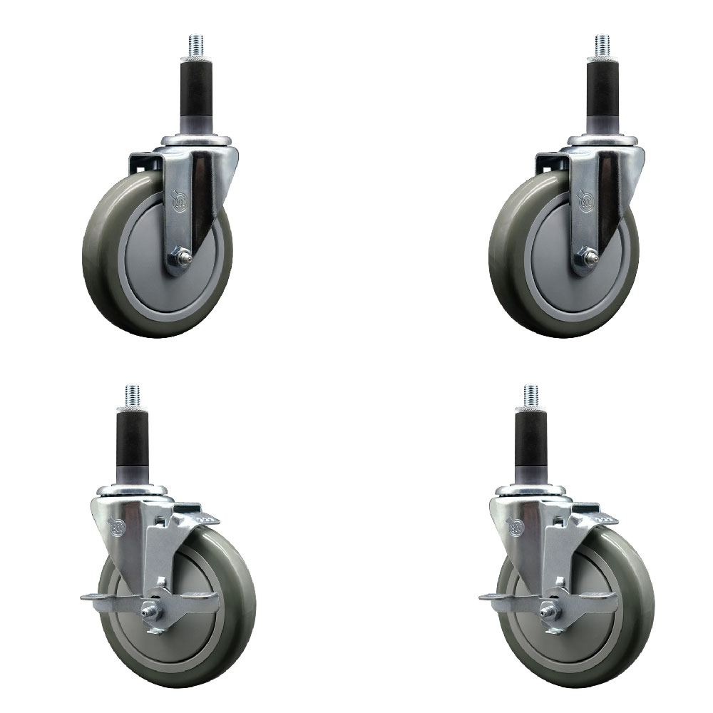 SCC-EX20S514-PPUB-2-TLB-2-118 Polyurethane Swivel Expanding Stem Caster with 5 in. Gray Wheels & 1.13 in. Stems - Set of 4