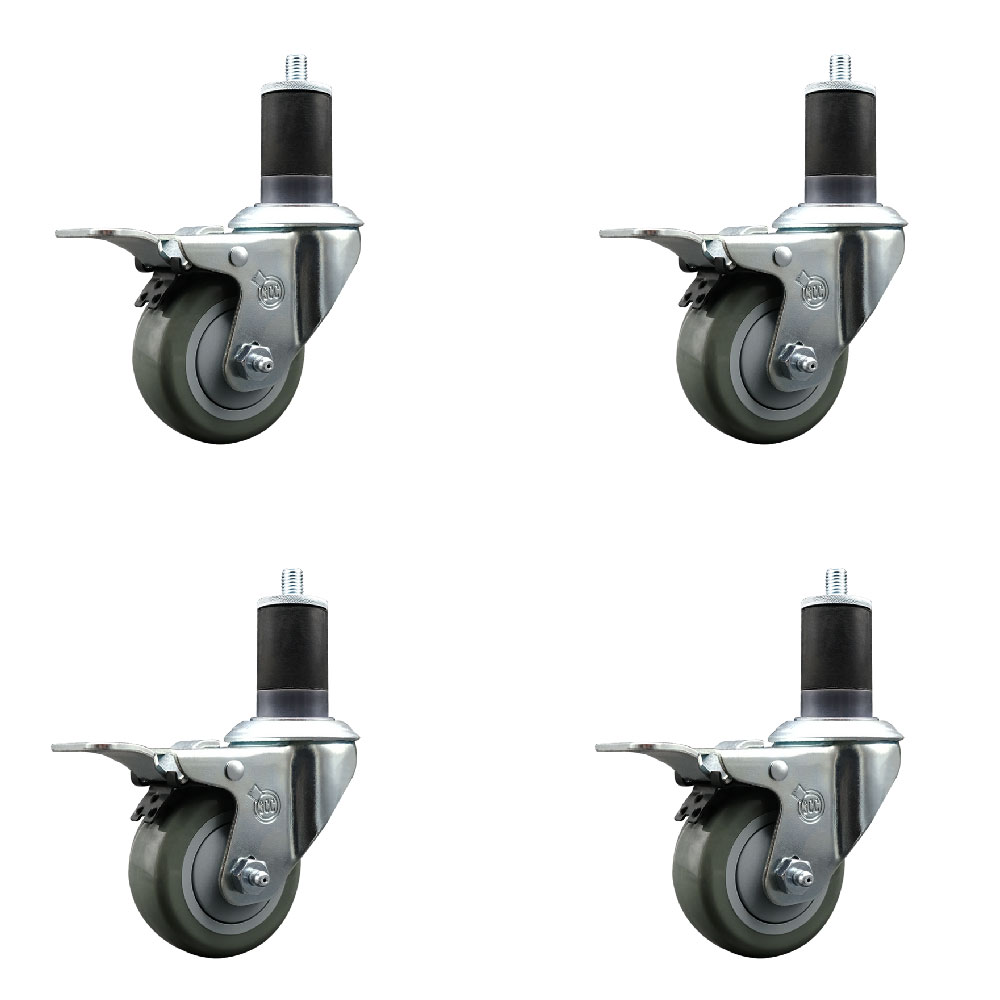 SCC-EXTTL20S314-PPUB-158-4 Polyurethane Swivel Expanding Stem Caster with 3 in. Gray Wheels & 1.63 in. Stems - Set of 4