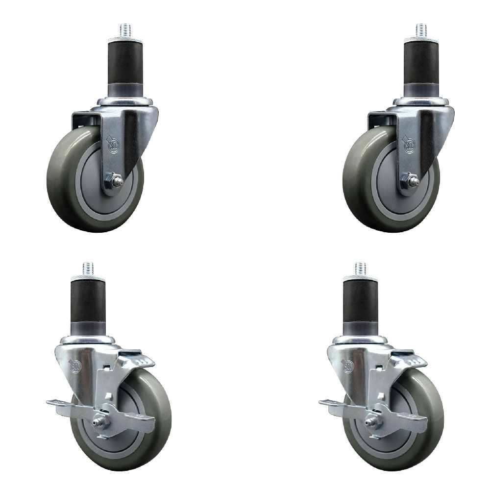 SCC-EX20S414-PPUB-2-TLB-2-158 Polyurethane Swivel Expanding Stem Caster with 4 in. Gray Wheels & 1.63 in. Stems - Set of 4