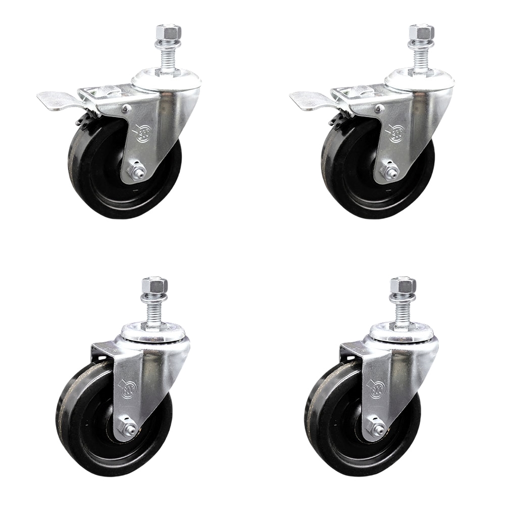 SCC-TSTTL20S414-PHR-121315-2-S-2 Phenolic Swivel Threaded Stem Caster with Roller Bearing 4 x 1.25 in. Black Wheels & 0.5 in. Stems - Set of 4