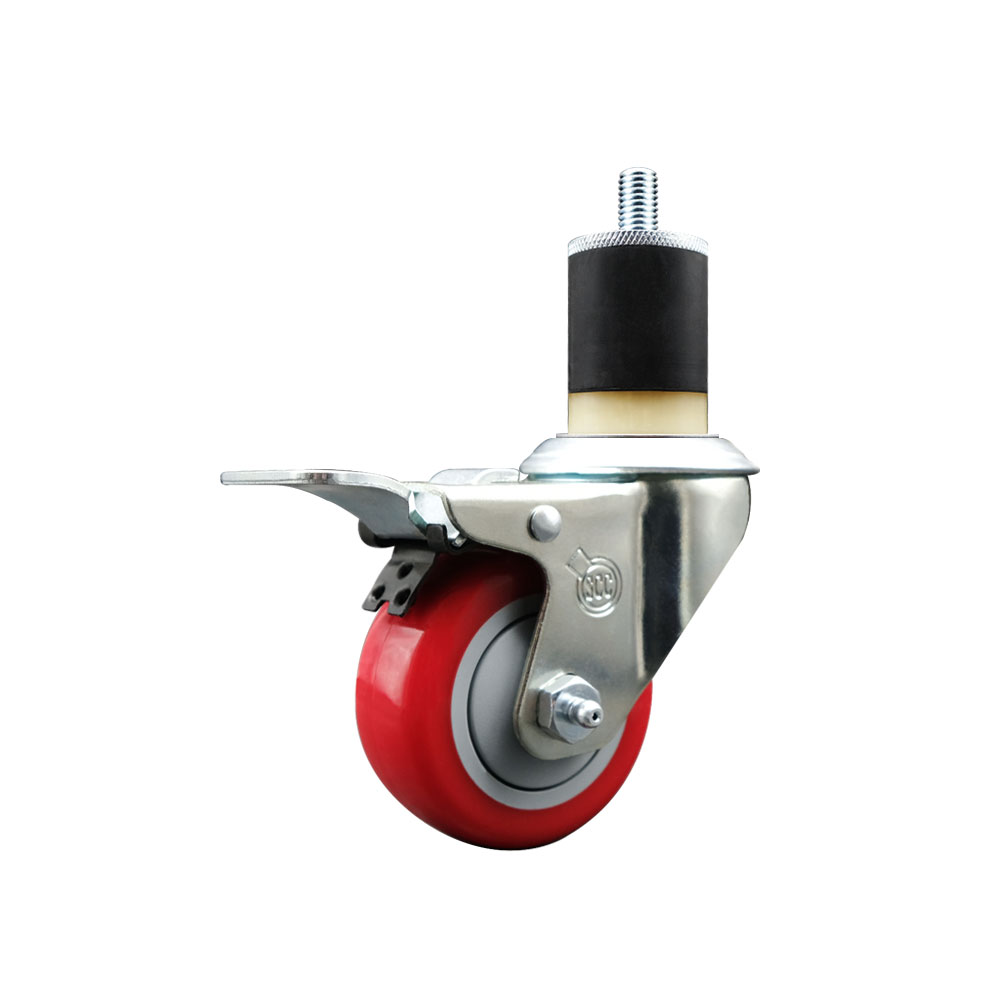 SCC-EXTTL20S314-PPUB-RED-178 Polyurethane Expanding Stem Swivel Caster with 3 in. Red Wheel & 1.87 in. Stem & Total Locking Brake