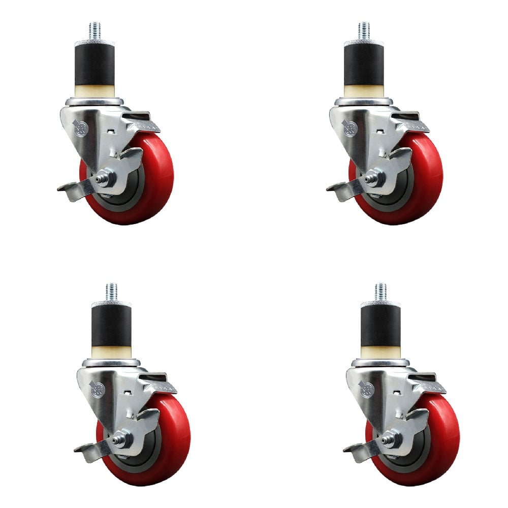 SCC-EX20S3514-PPUB-RED-TLB-178-4 Polyurethane Swivel Expanding Stem Caster with 3.5 in. Red Wheels & 1.87 in. Stems - Set of 4
