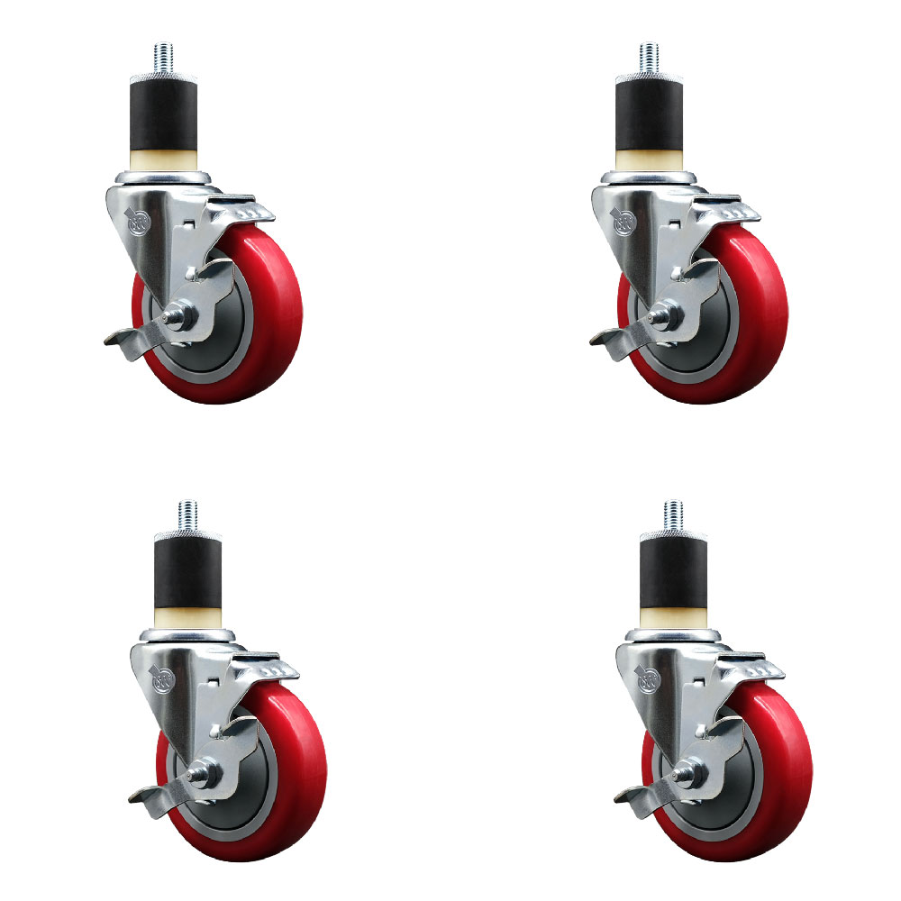 SCC-EX20S414-PPUB-RED-TLB-178-4 Polyurethane Swivel Expanding Stem Caster with 4 in. Red Wheels & 1.87 in. Stems - Set of 4