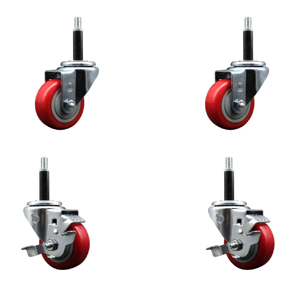 SCC-EX20S314-PPUB-RED-2-TLB-2-34 Polyurethane Swivel Expanding Stem Caster with 3 in. Red Wheels & 0.75 in. Stems - Set of 4