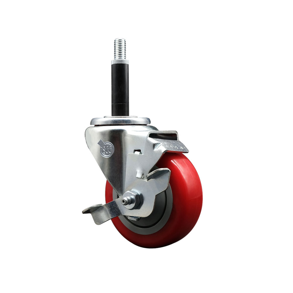 SCC-EX20S3514-PPUB-RED-TLB-34 Polyurethane Expanding Stem Swivel Caster with 3.5 in. Red Wheel & 0.75 in. Stem & Top Locking Brake