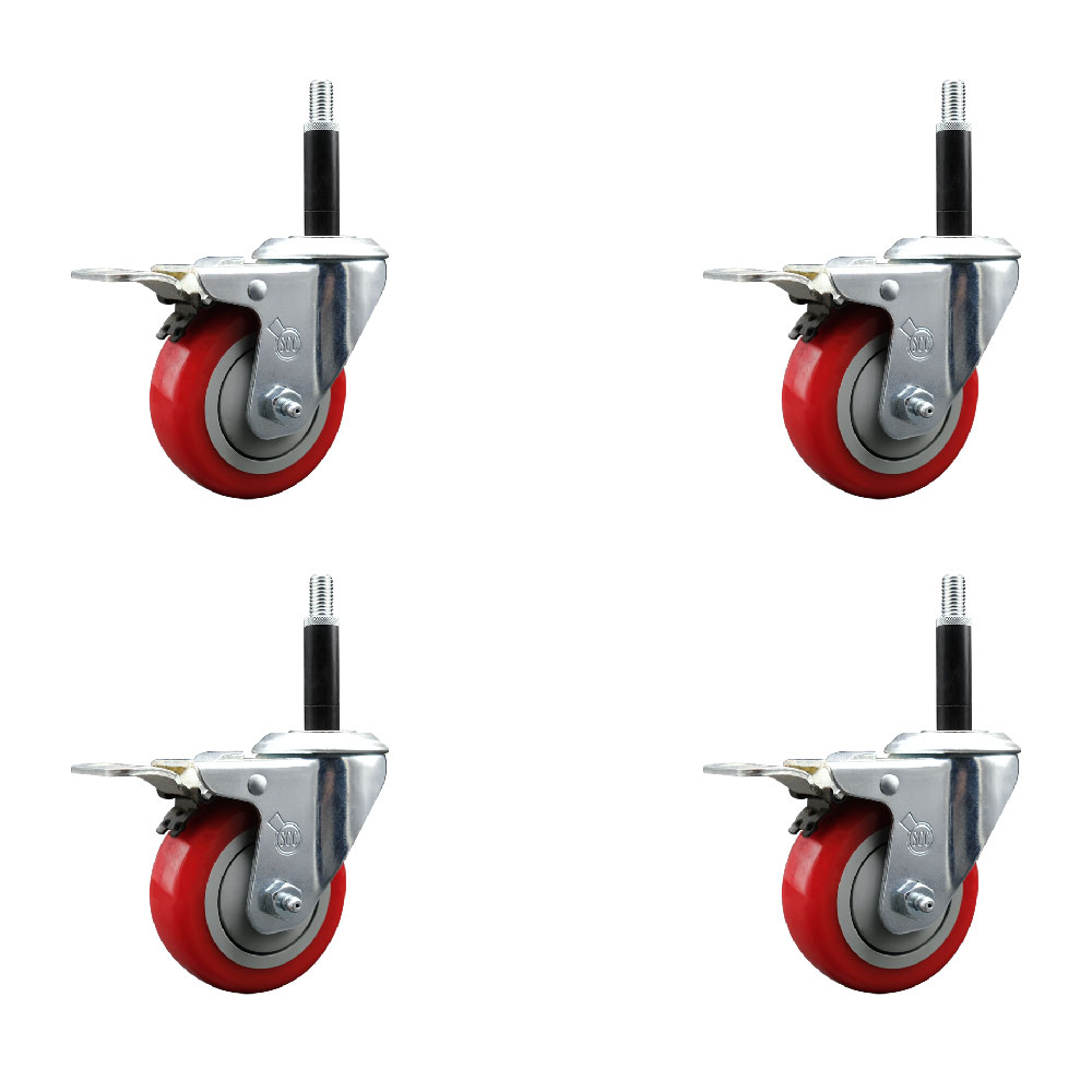 SCC-EXTTL20S3514-PPUB-RED-34-4 Polyurethane Swivel Expanding Stem Caster with 3.5 in. Red Wheels & 0.75 in. Stems - Set of 4