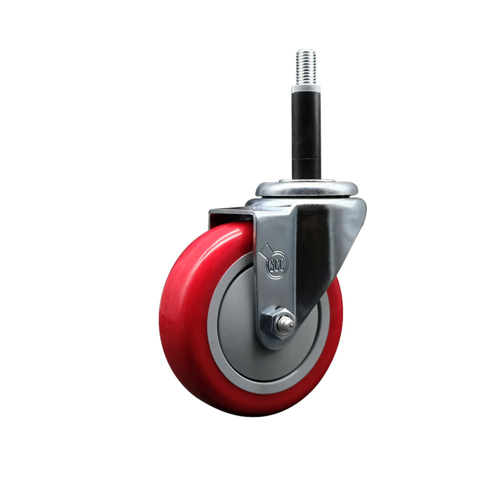 SCC-EX20S414-PPUB-RED-34 Polyurethane Expanding Stem Swivel Caster with 4 in. Red Wheel & 0.75 in. Stem