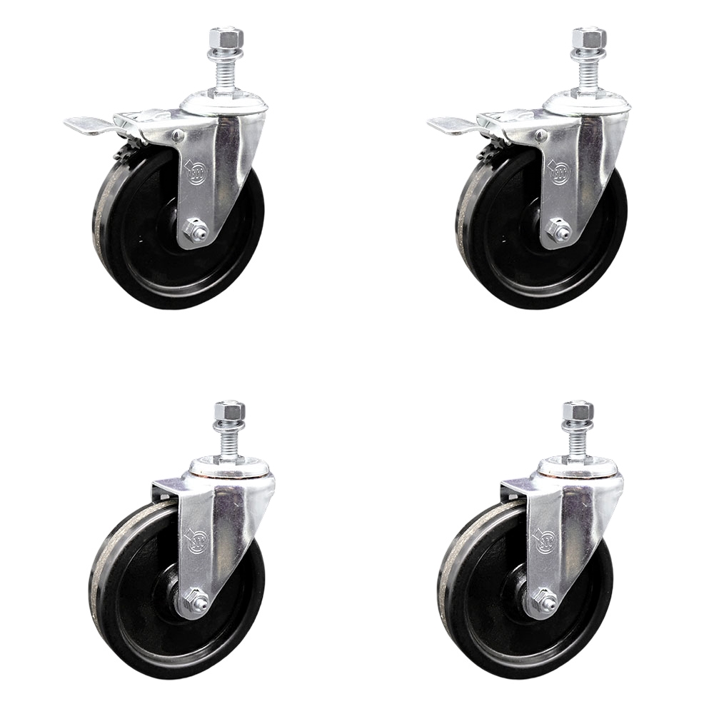 SCC-TSTTL20S514-PHR-121315-2-S-2 Phenolic Swivel Threaded Stem Caster with Roller Bearing 5 x 1.25 in. Black Wheels & 0.5 in. Stems - Set of 4