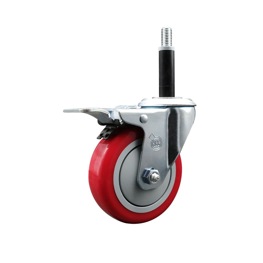 SCC-EXTTL20S414-PPUB-RED-34 Polyurethane Expanding Stem Swivel Caster with 4 in. Red Wheel & 0.75 in. Stem & Total Locking Brake