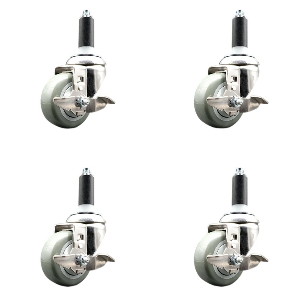 Polyurethane Swivel Stem Caster with 3.5 in. Gray Caster Wheels, 1 in. Expanding Stems - 316 Stainless Steel Casters - Set of 4
