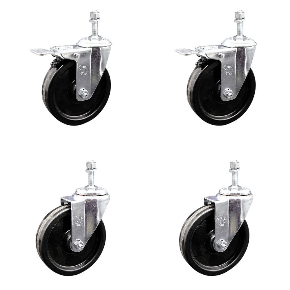 SCC-TSTTL20S514-PHR-M1015-2-S-2 Phenolic Swivel Threaded Stem Caster with Roller Bearing 5 x 1.25 in. Black Wheels & 10 mm Stems - Set of 4