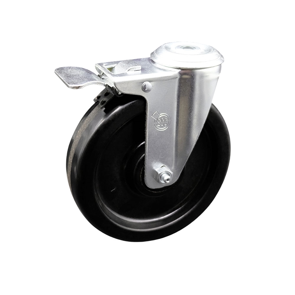 SCC-BHTTL20S615-PHR Phenolic Swivel Bolt Hole Caster with Roller Bearing 6 in. X 1.5 in. Black Wheel & Total Locking Brake