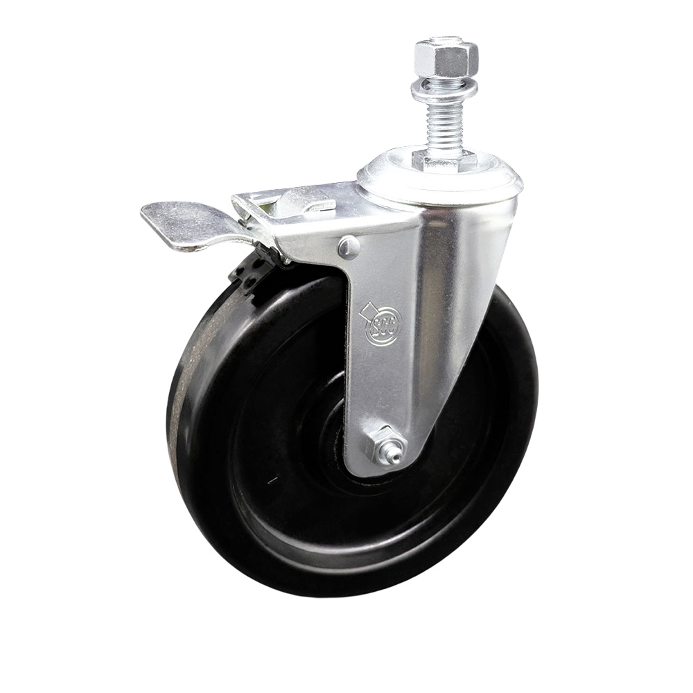 SCC-TSTTL20S615-PHR-121315 Phenolic Swivel Threaded Stem Caster with Roller Bearing 6 x 1.5 in. Black Wheel & 0.5 in. Stem & Total Locking Brake