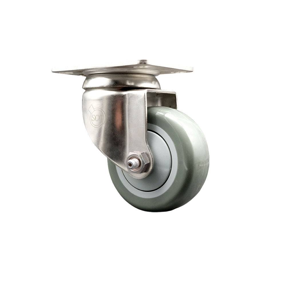 SCC-SS31620S314-PPUB Polyurethane Swivel Top Plate Caster with 3 in. 316 Stainless Steel Gray Caster Wheel