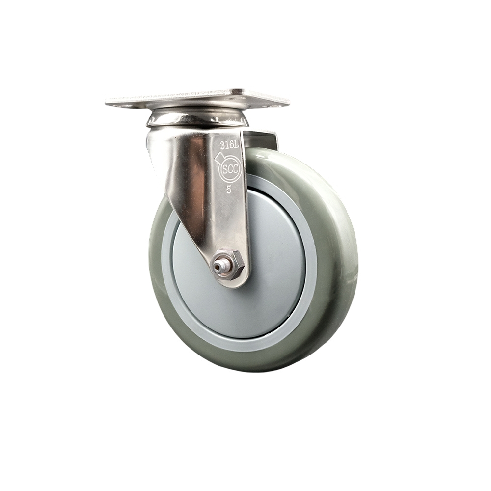 SCC-SS31620S514-PPUB Polyurethane Swivel Top Plate Caster with 5 in. 316 Stainless Steel Gray Caster Wheel