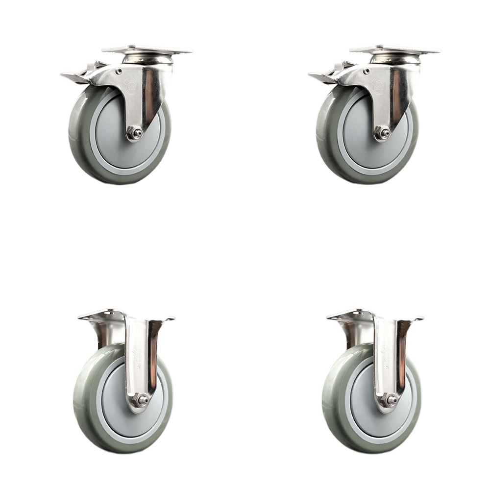 SCC-SS316TTL20S514-PPUB-2-R-2 Polyurethane Swivel Top Plate Caster with 5 in. 316 Stainless Steel Gray Wheels - Set of 4