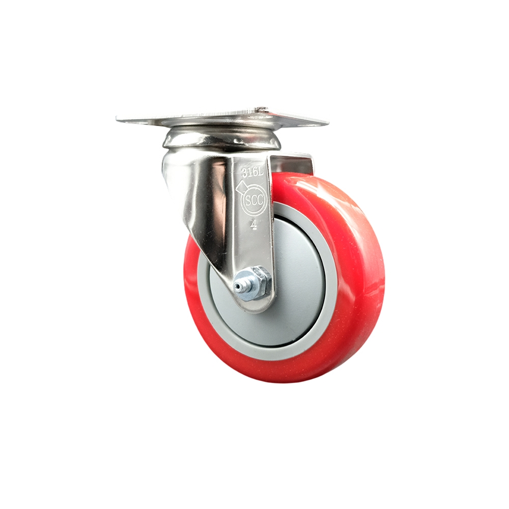 SCC-SS31620S414-PPUB-RED Polyurethane Swivel Top Plate Caster with 4 in. 316 Stainless Steel Red Caster Wheel
