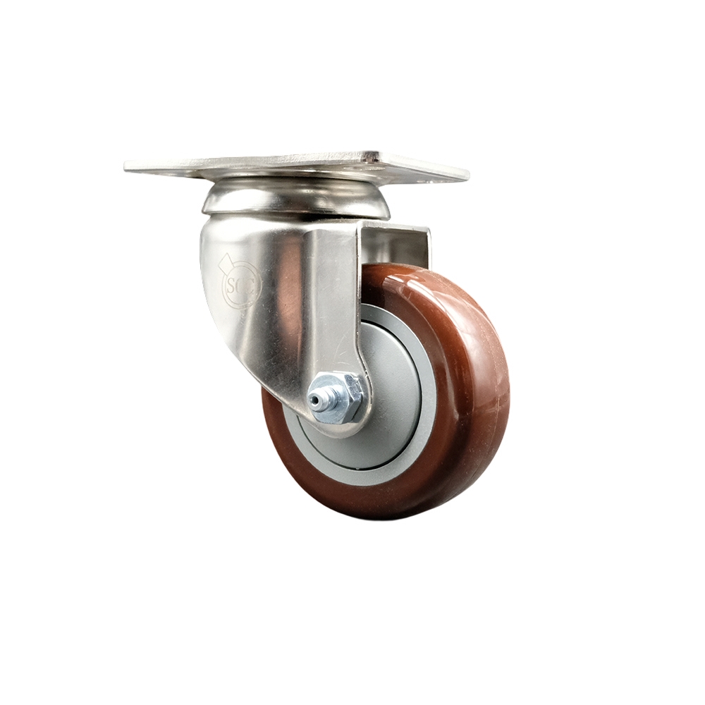 SCC-SS31620S3514-PPUB-MRN Polyurethane Swivel Top Plate Caster with 3.5 in. 316 Stainless Steel Maroon Caster Wheel