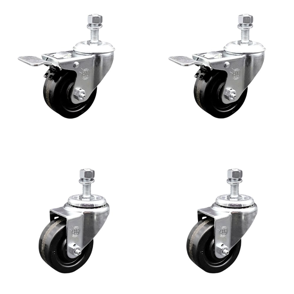 SCC-TSTTL20S314-PHS-121315-2-S-2 Phenolic Swivel Threaded Stem Caster with 3 x 1.25 in. Black Wheels & 0.5 in. Stems - Set of 4