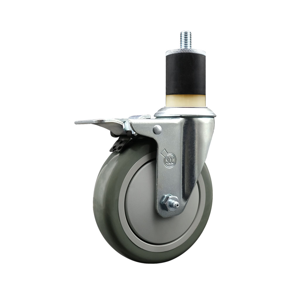 SCC-SSEXTTL20S514-PPUB-178 Stainless Steel Polyurethane Expanding Stem Swivel Caster with 5 in. Gray Wheel & 1.87 in. Stem & Total Locking Brake