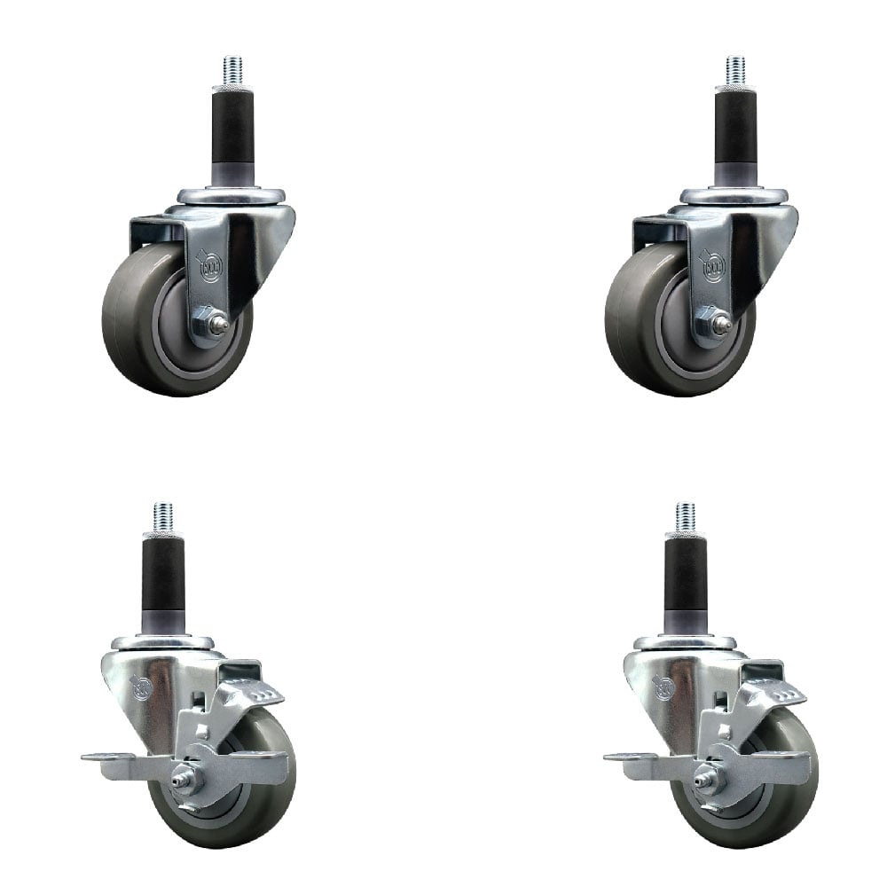 SCC-SSEX20S314-PPUB-2-TLB-2-118 Stainless Steel Polyurethane Swivel Expanding Stem Caster with 3 in. Gray Wheels & 1.13 in. Stems - Set of 4
