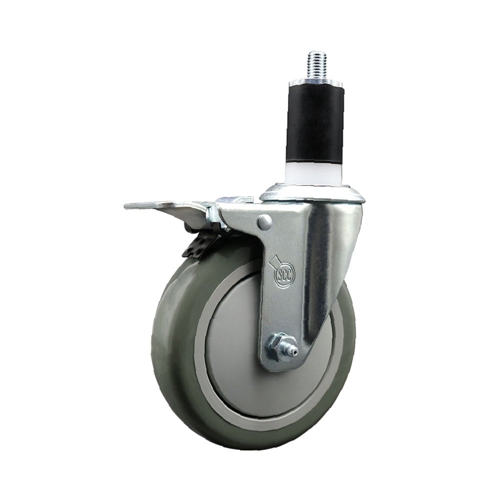 SCC-SSEXTTL20S514-PPUB-112 Stainless Steel Polyurethane Expanding Stem Swivel Caster with 5 in. Gray Wheel & 1.5 in. Stem & Total Locking Brake