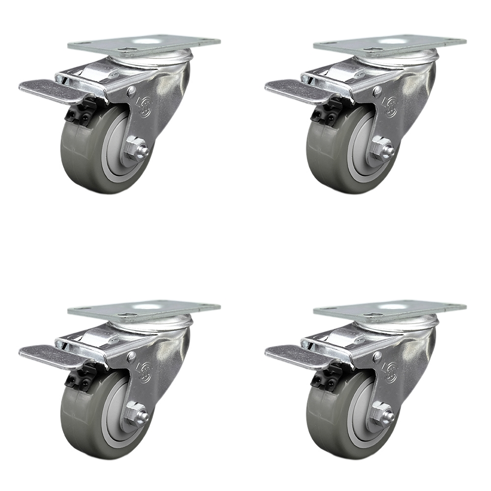 SCC-TTL20S314-PPUB-4 Polyurethane Swivel Top Plate Caster with 3 in. Gray Wheels - Set of 4