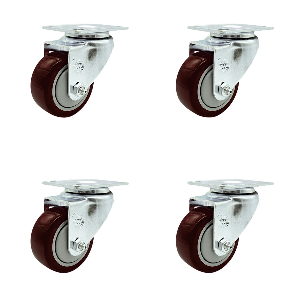 SCC-20S3514-PPUB-MRN-4 Polyurethane Swivel Top Plate Caster with 3.5 in. Maroon Wheels - Set of 4
