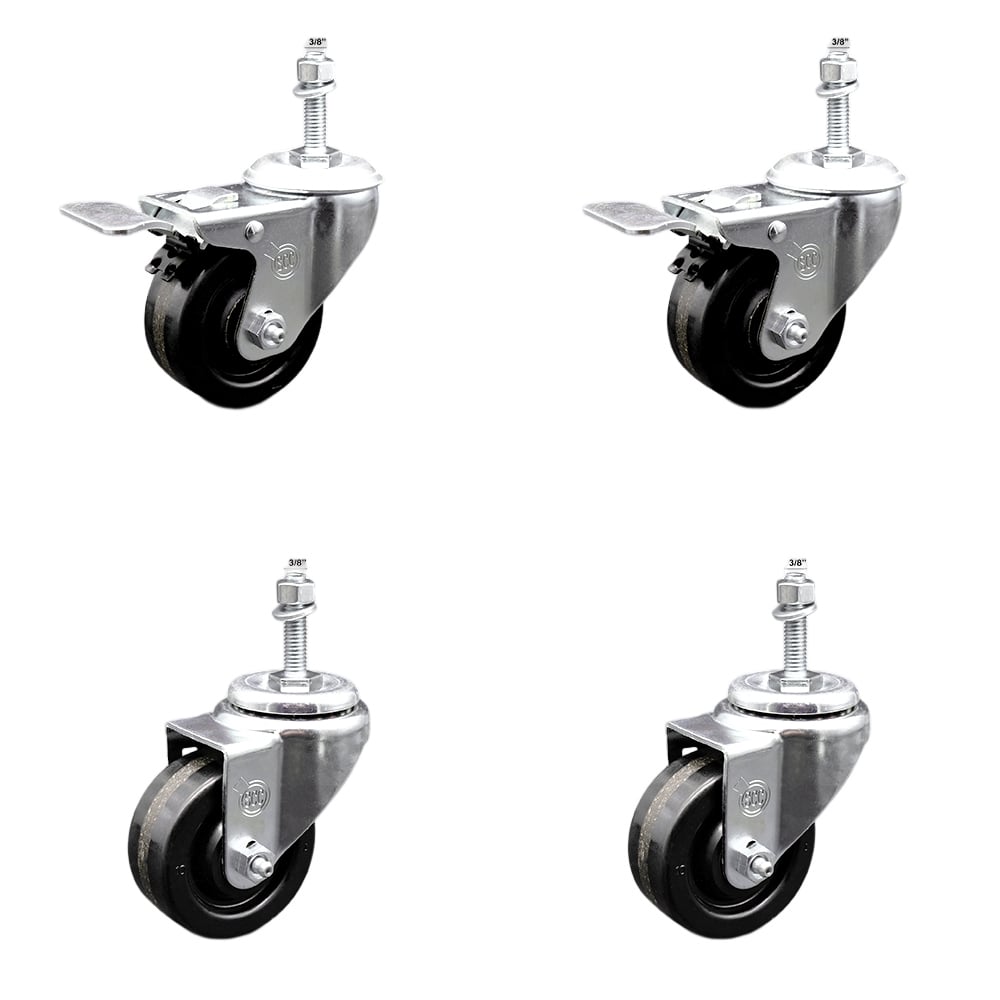 SCC-SSTSTTL20S314-PHS-381615-2-S-2 Stainless Steel Phenolic Swivel Threaded Stem Caster with 3 x 1.25 in. Black Wheels & 0.38 in. Stems - Set of 4
