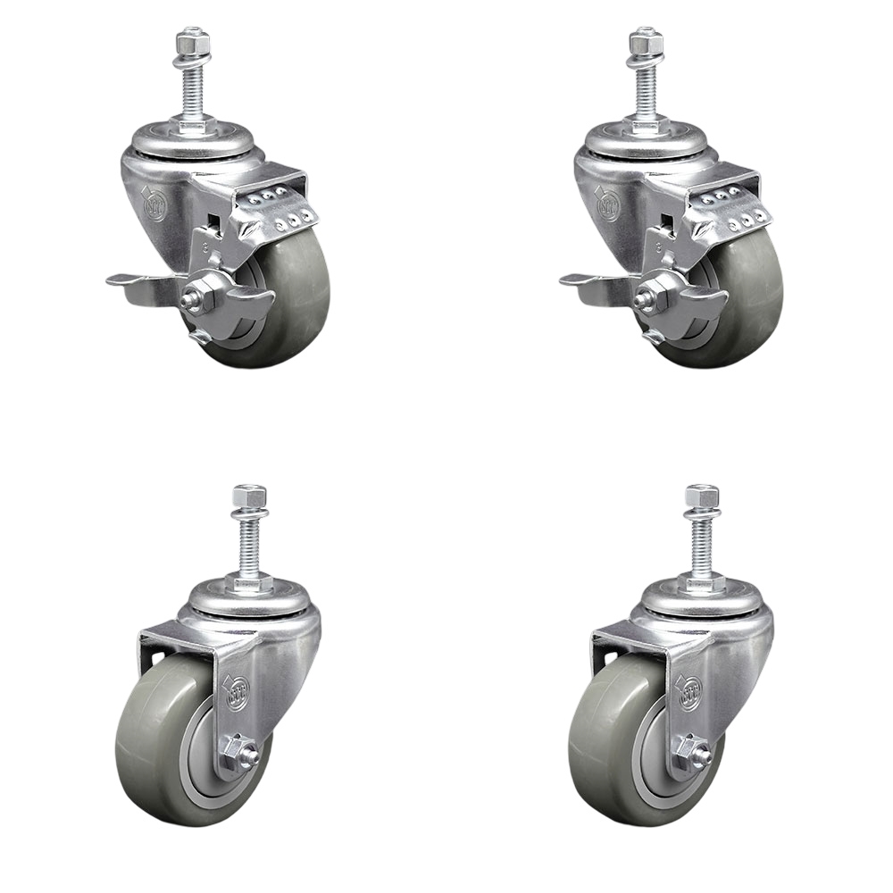 SCC-TS20S314-PPUB-TLB-381615-2-S-2 Polyurethane Swivel Threaded Stem Caster with 3 x 1.25 in. Gray Wheels & 0.38 in. Stems - Set of 4