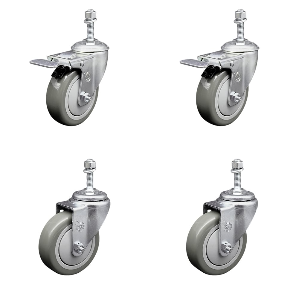 SCC-TSTTL20S414-PPUB-381615-2-S-2 Polyurethane Swivel Threaded Stem Caster with 4 x 1.25 in. Gray Wheels & 0.38 in. Stems - Set of 4