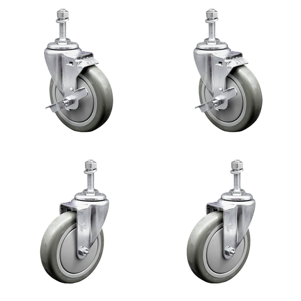 SCC-TS20S514-PPUB-TLB-381615-2-S-2 Polyurethane Swivel Threaded Stem Caster with 5 x 1.25 in. Gray Wheels & 0.38 in. Stems - Set of 4