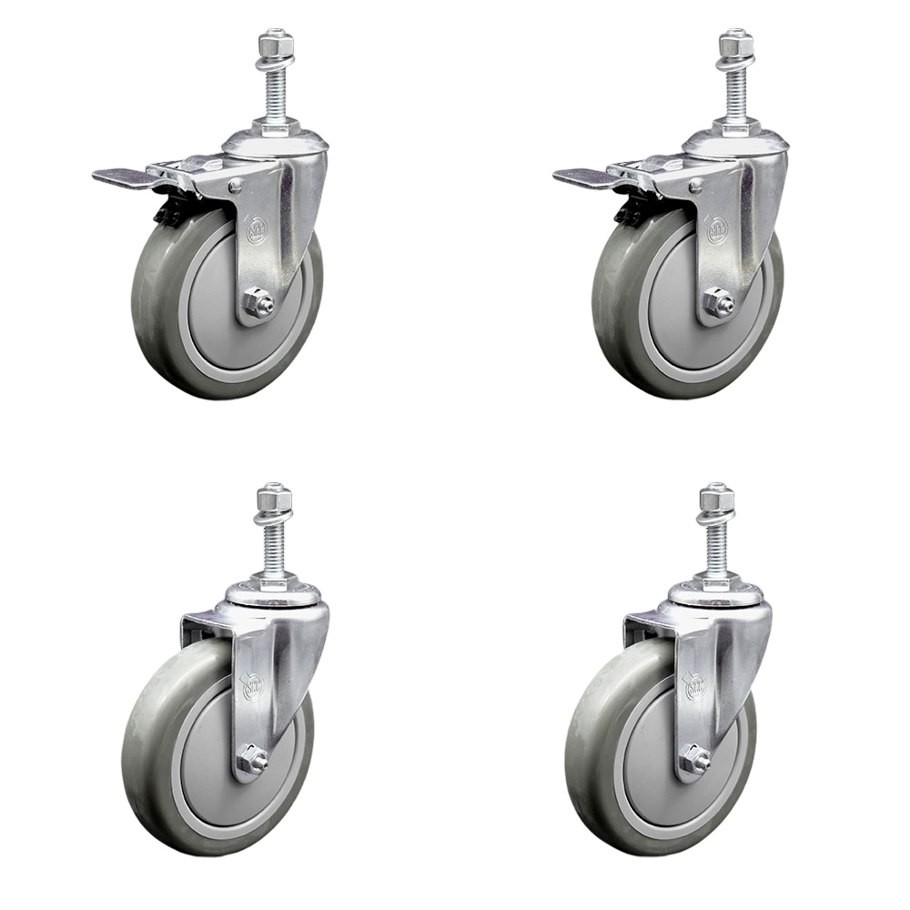 SCC-TSTTL20S514-PPUB-381615-2-S-2 Polyurethane Swivel Threaded Stem Caster with 5 x 1.25 in. Gray Wheels & 0.38 in. Stems - Set of 4