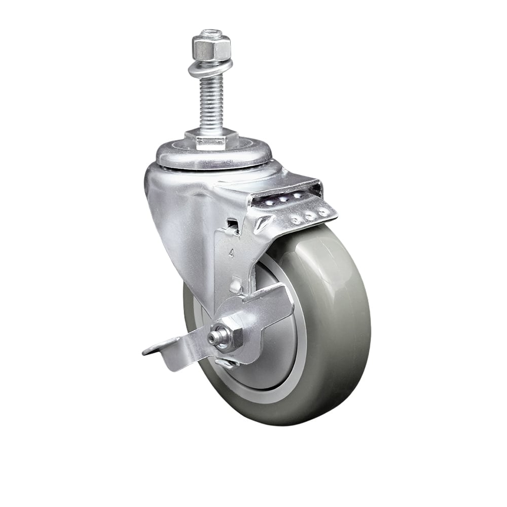 SCC-TS20S414-PPUB-TLB-M1015 Polyurethane Swivel Threaded Stem Caster with 4 x 1.25 in. Gray Wheel & 10 mm Stem & Top Locking Brake
