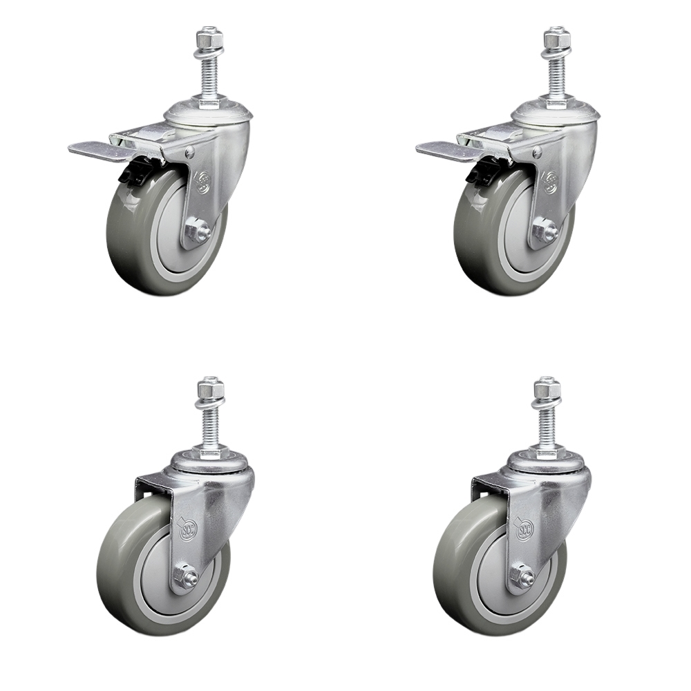 SCC-SSTSTTL20S414-PPUB-M1015-2-S-2 Stainless Steel Polyurethane Swivel Threaded Stem Caster with 4 x 1.25 in. Gray Wheels & 10 mm Stems - Set of 4