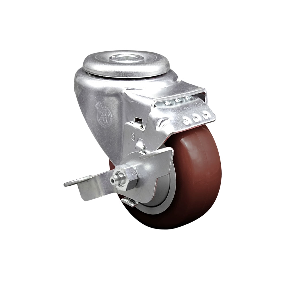 SCC-BH20S3514-PPUB-MRN-TLB Polyurethane Swivel Bolt Hole Caster with 3.5 x 1.25 in. Maroon Wheel & Top Locking Brake