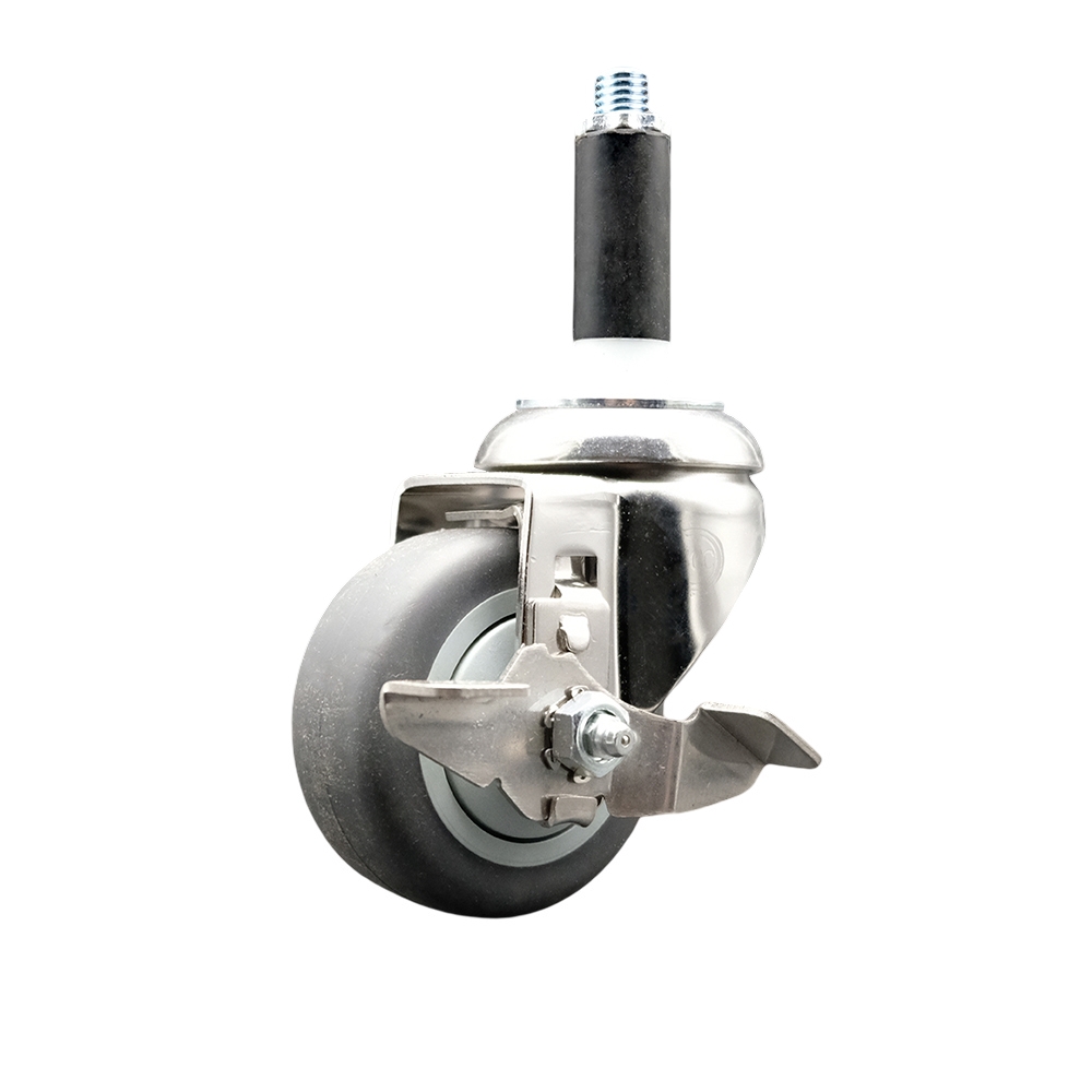 Thermoplastic Rubber Swivel Stem Caster with 3.5 in. Gray Caster Wheel & Top Lock Brake, 0.75 in. Expanding Stem - 316 Stainless Steel Caster