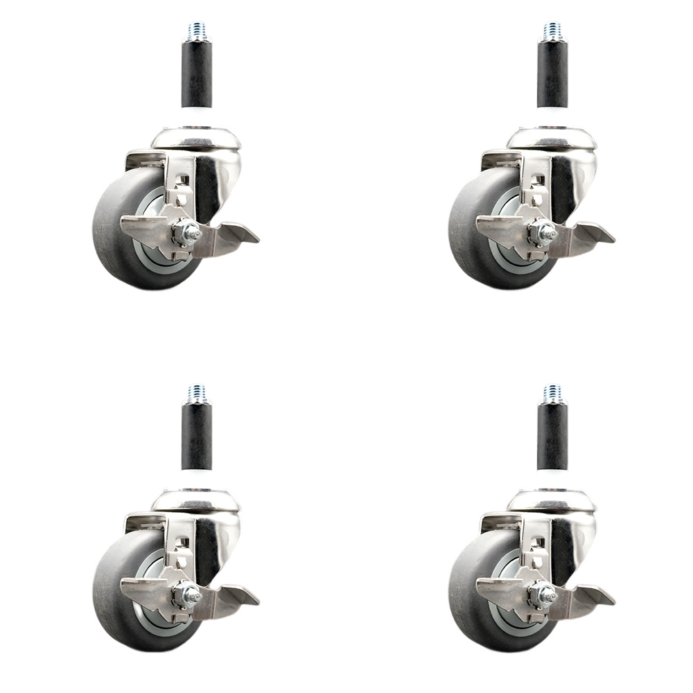 Thermoplastic Rubber Swivel Stem Caster with 3.5 in. Caster Wheels, 0.75 in. Expanding Stems - 316 Stainless Steel Casters - Set of 4