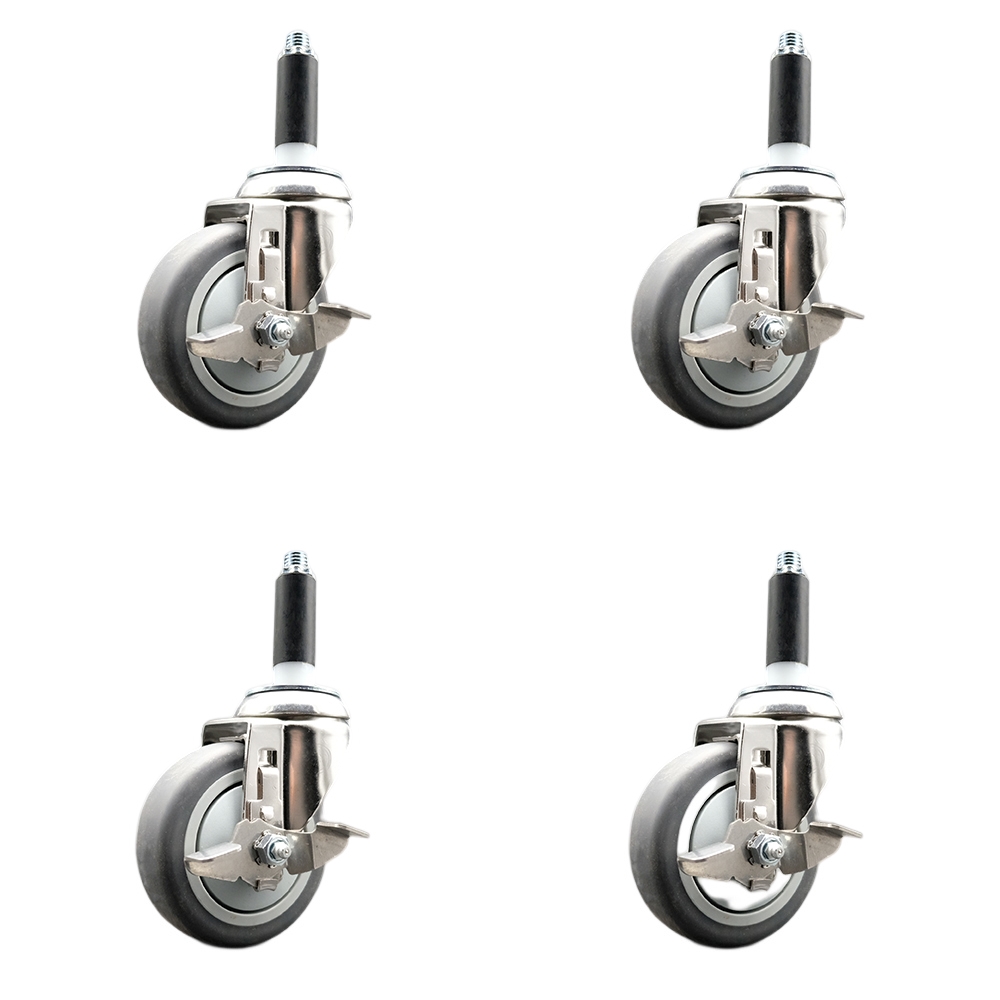 Thermoplastic Rubber Swivel Stem Caster with 4 in. Caster Wheels, 0.87 in. Expanding Stems - 316 Stainless Steel Casters - Set of 4