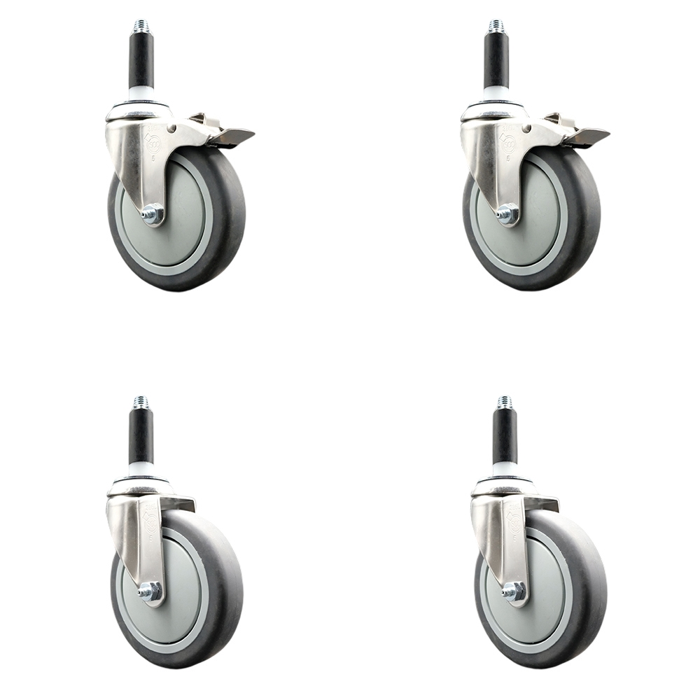 Thermoplastic Rubber Swivel Stem Caster with 5 in. Caster Wheels, 0.87 in. Expanding Stem - 316 Stainless Steel Casters - Set of 4