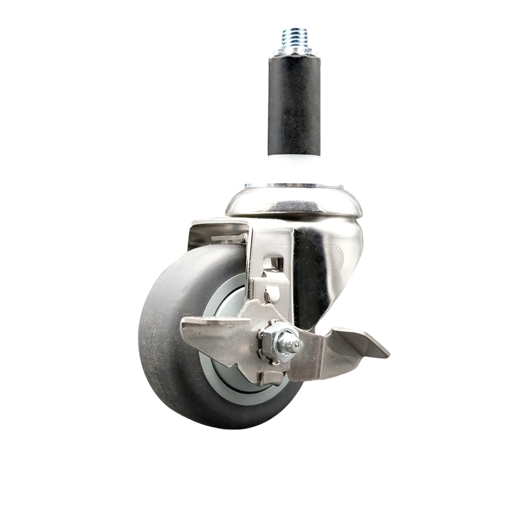 Thermoplastic Rubber Swivel Stem Caster with 3.5 in. Gray Caster Wheel & Top Lock Brake, 1 in. Expanding Stem - 316 Stainless Steel Caster