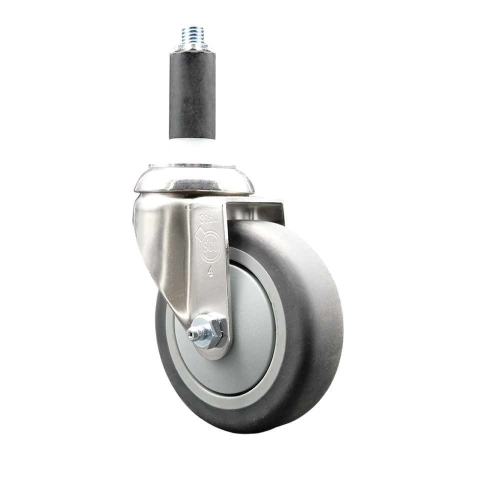 SCC-SS316EX20S414-TPRB-1 Thermoplastic Rubber Swivel Stem Caster with 4 in. Gray Caster Wheels, 1 in. Expanding Stem - 316 Stainless Steel Caster